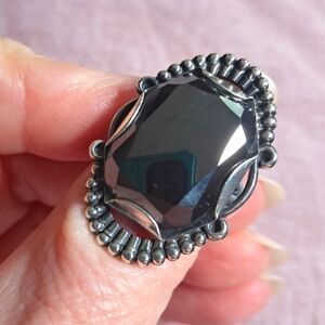 Vintage 1960s Sterling Silver Hematite Hallmarked Bell Trading Post Navajo Ring
